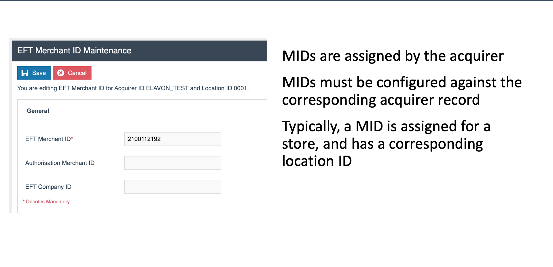 EFT Merchant ID Maintenance screen