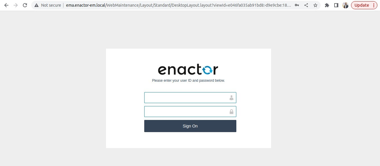 Enactor Estate Manager Web Maintenance portal login screen