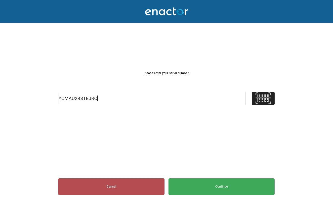 Input field for entering the device serial number
