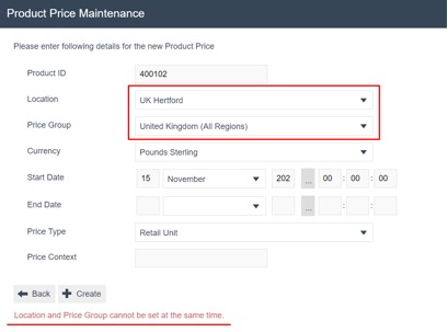 Product Price - Location and Price Group conflict error