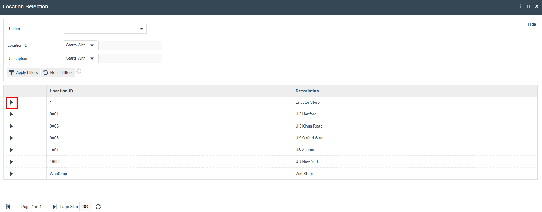 Safe selection screen showing the available safes for the day start process