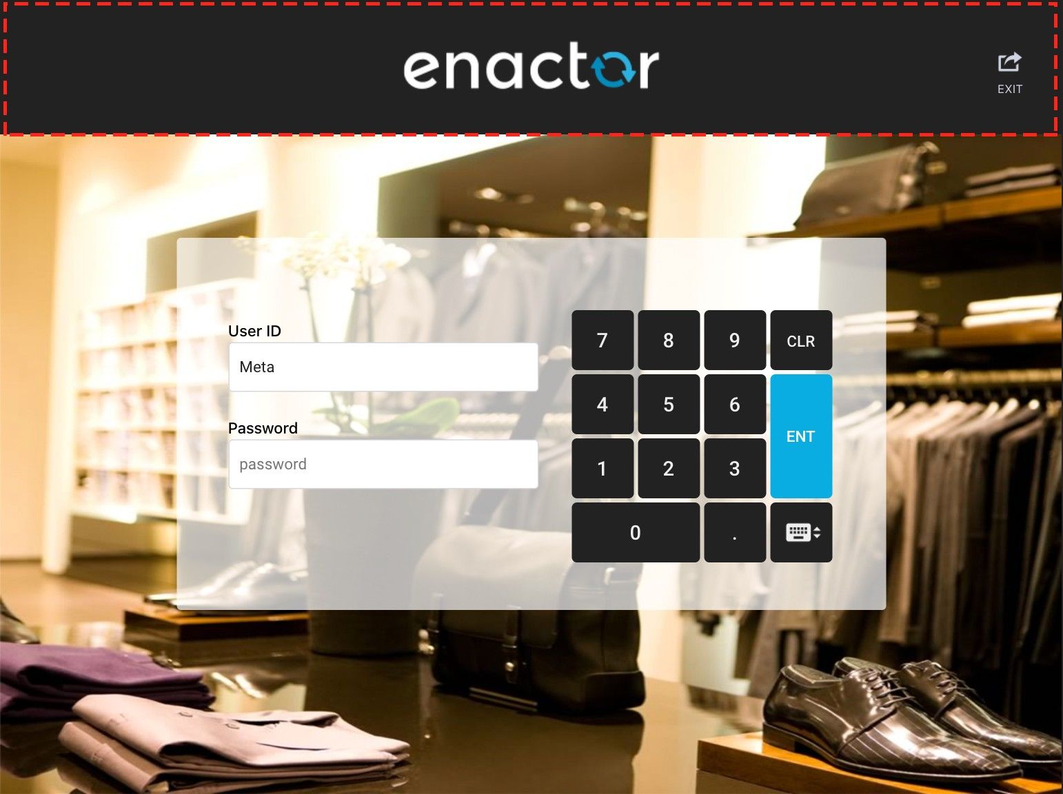 React POS header area showing menu buttons and info bar - default theme