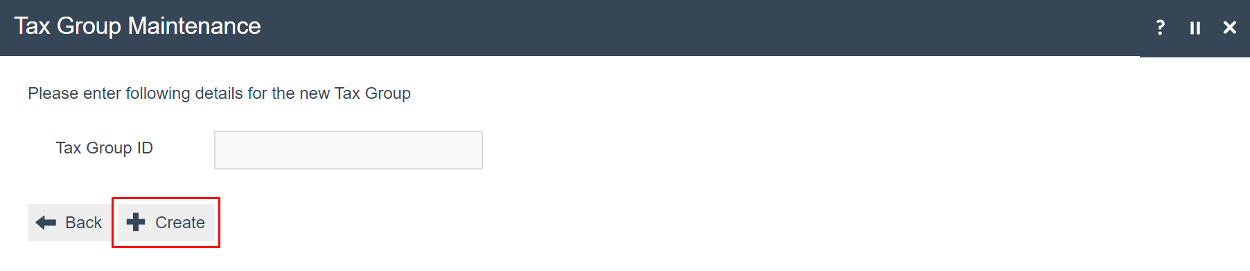 screenshot: Create new Tax Group form