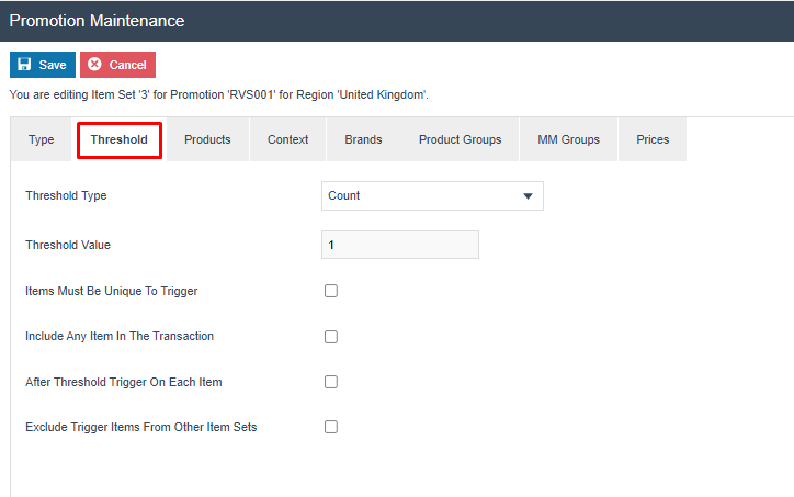 Threshold tab with Threshold Type set to Count and Threshold Value set to 1.
