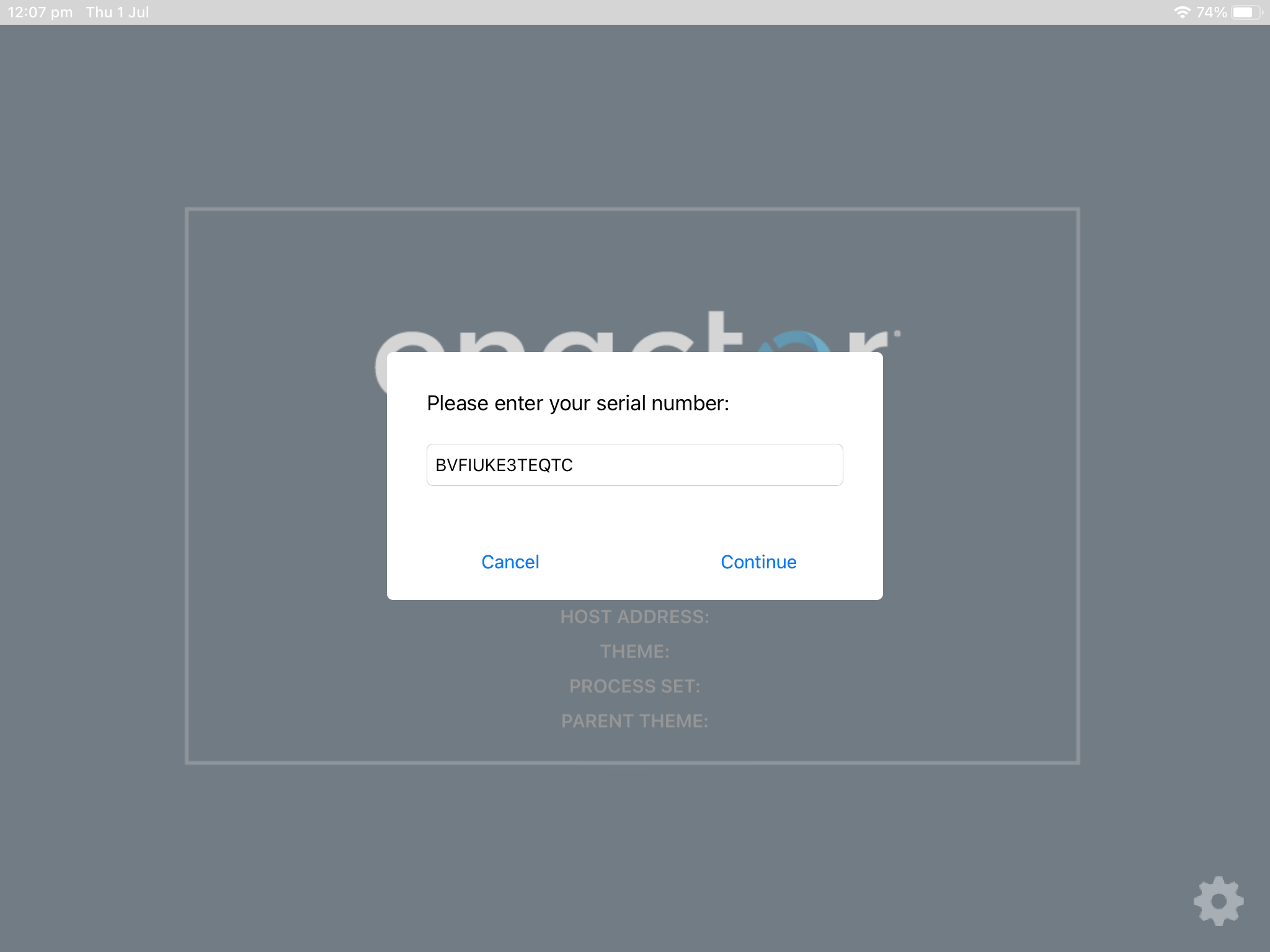 Enactor Mobile POS serial number entry screen for device registration
