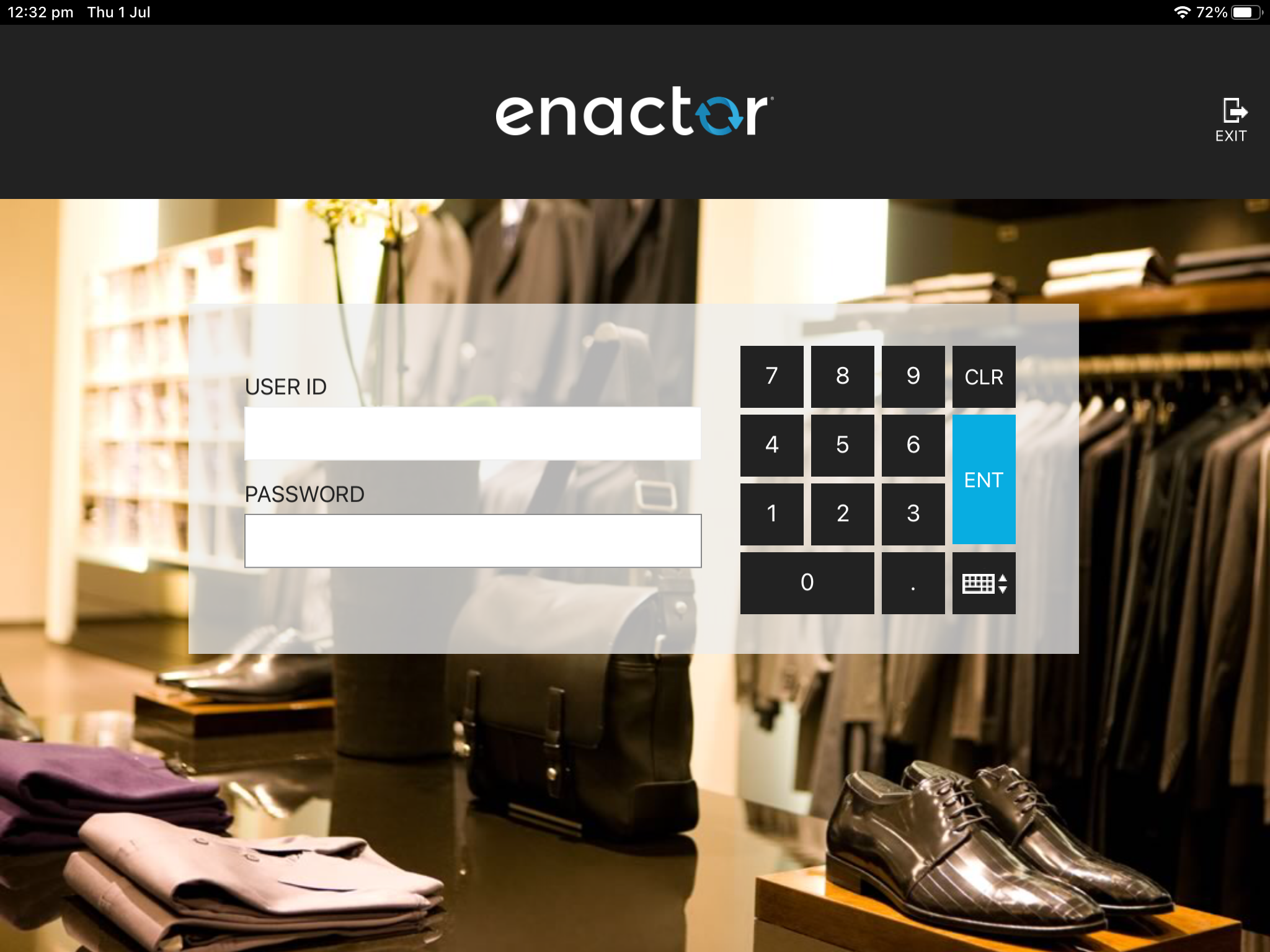 Enactor Mobile POS logon screen displayed after successful configuration download