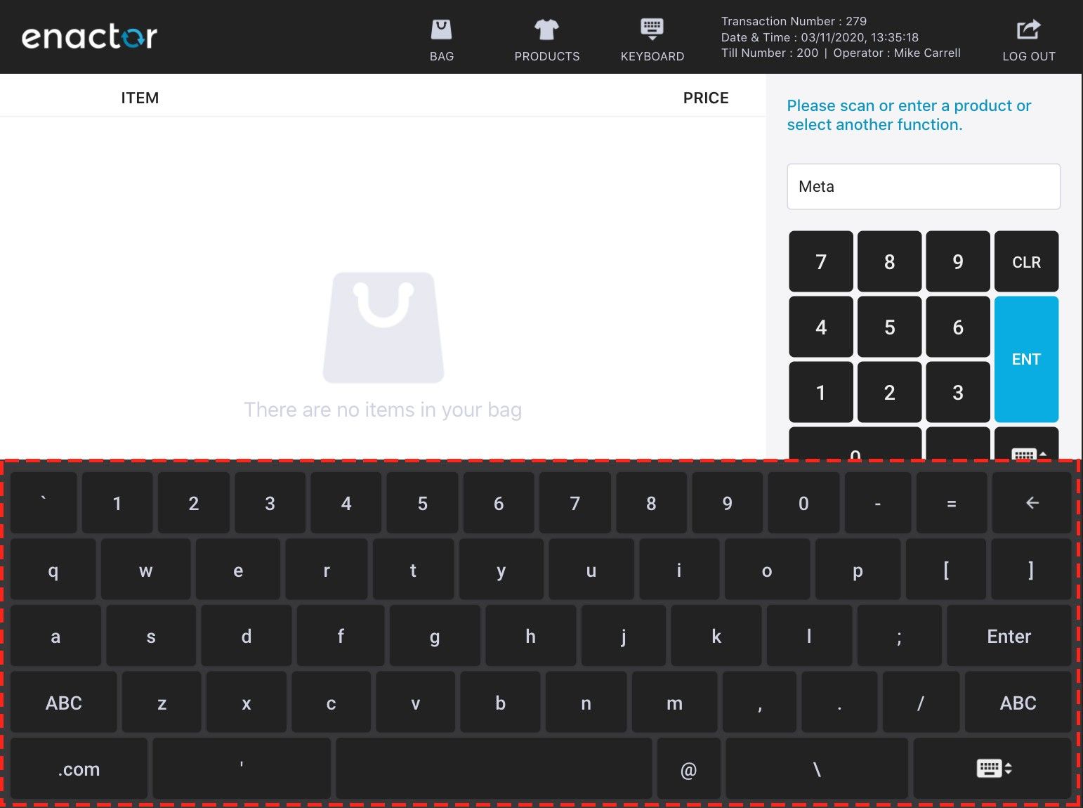 React POS on-screen keyboard with branded colour scheme