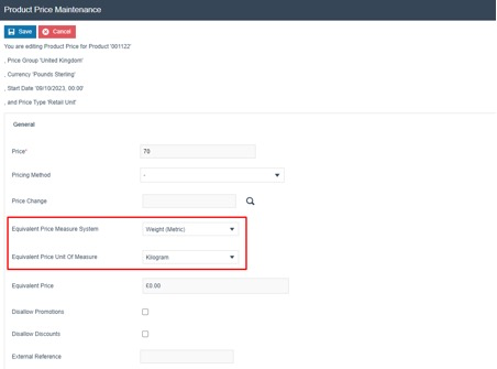 Product Price - Price by Measurements fields