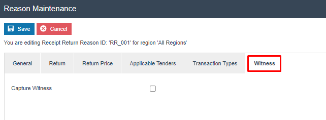 Reason Maintenance Witness tab for RR_001. Capture Witness is unchecked.