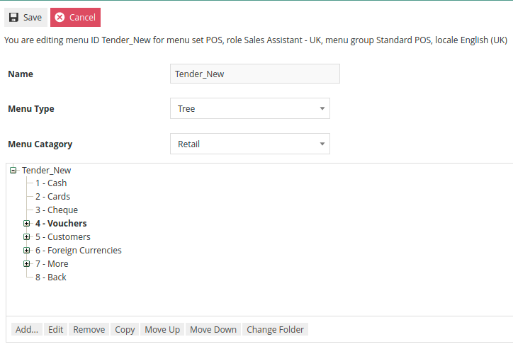 Tender Menu tree view