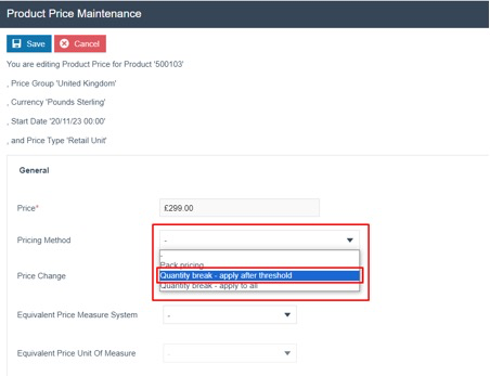 Product Price - Quantity Break Apply after Threshold, Pricing Method selected