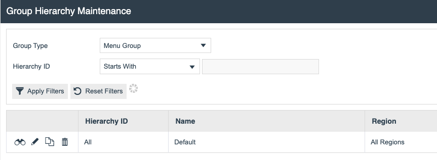Groups screen filtered to the Menu Groups group type