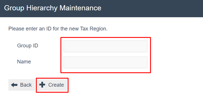 screenshot: Create new Tax Region form