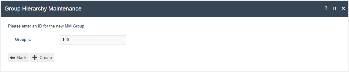 Add MM Group page with the MM Group ID field for specifying a unique identifier