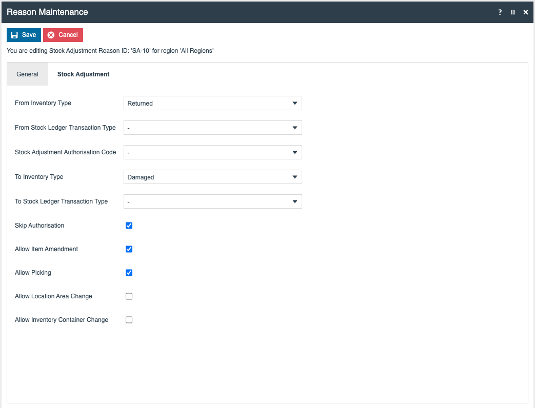 Other reason configuration - Returned to Damaged