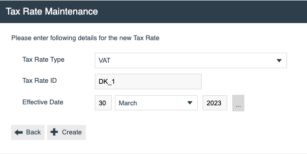 Create new Tax Rate form