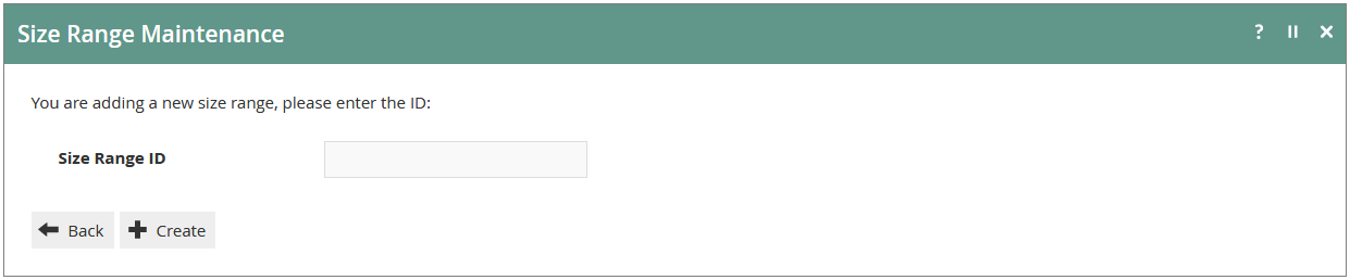 Create a new Size Range page with the Size Range ID field