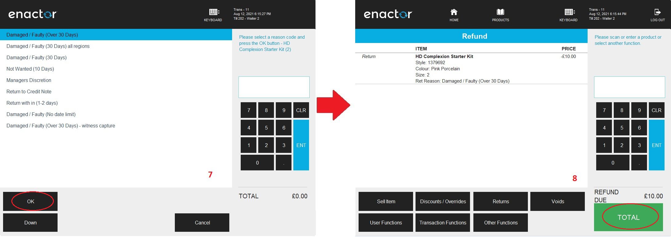 Receipt Return Reason and Total