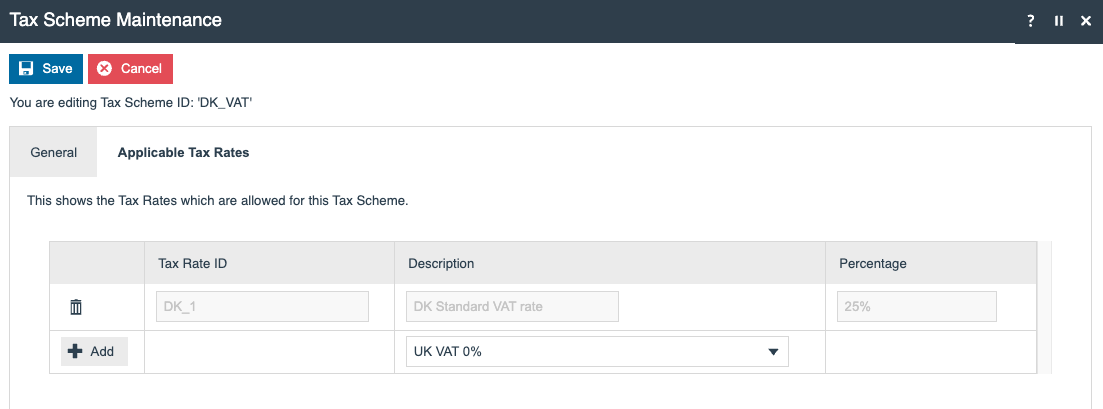 Tax Scheme Applicable Tax Rates tab