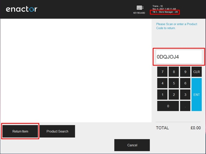 POS Item Return step 1