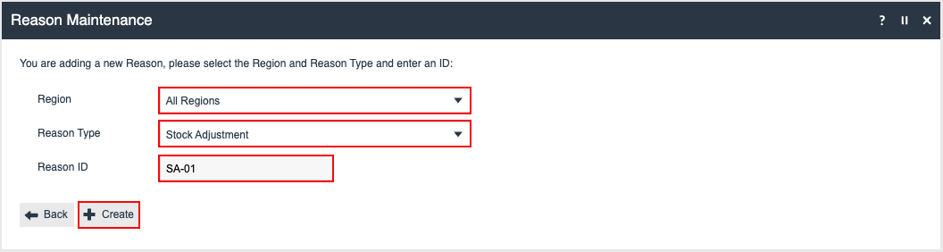 Create new reason dialog