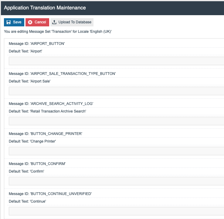 Application Translations Maintenance showing the Transaction Message Set in the list with the + expand symbol