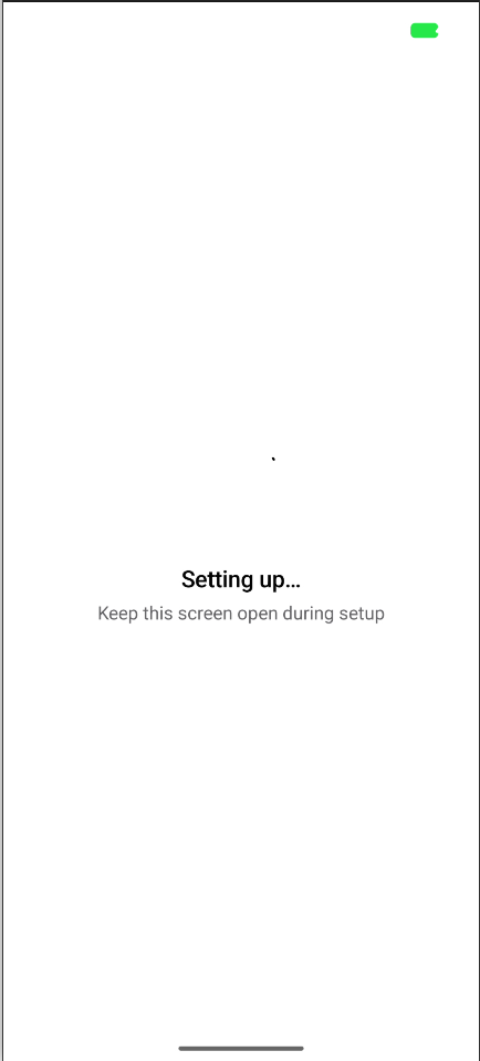 Adyen MPOC app displaying 'Setting up...' onboarding screen with a loading indicator.
