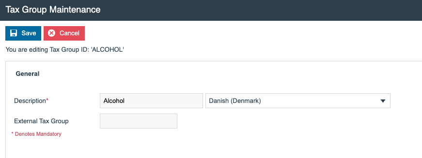 Tax Group General tab