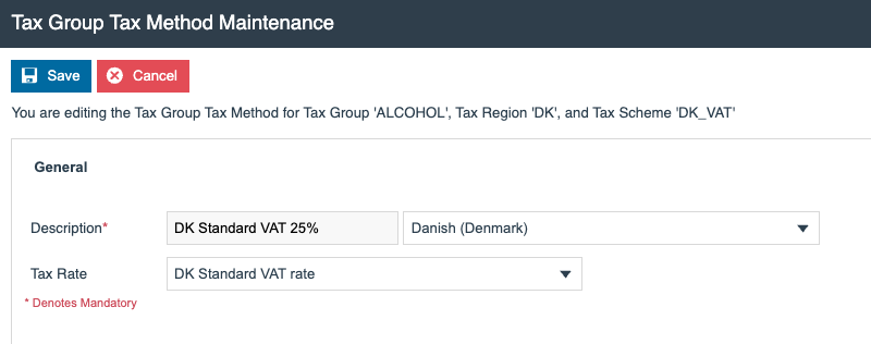 Tax Group Tax Method General tab