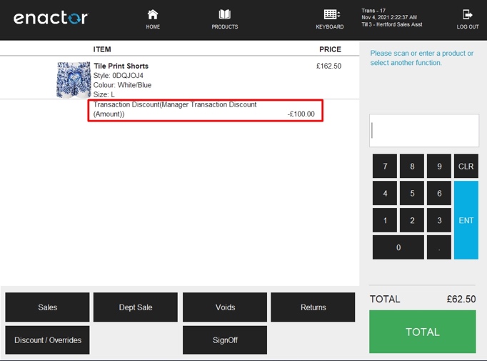 Transaction Discount successfully authorised