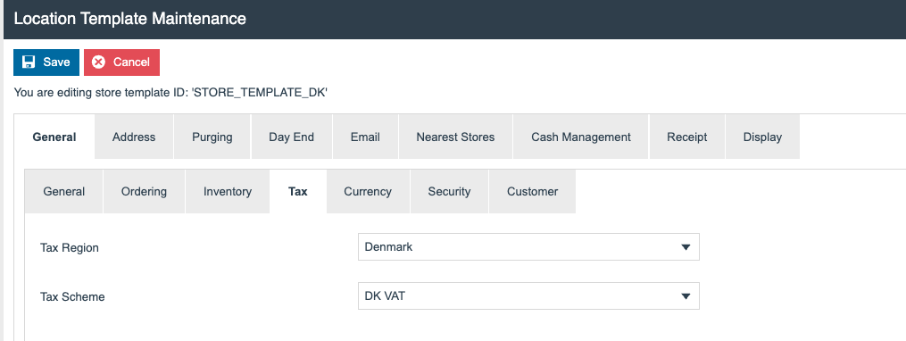 Location Template General Tax sub-tab