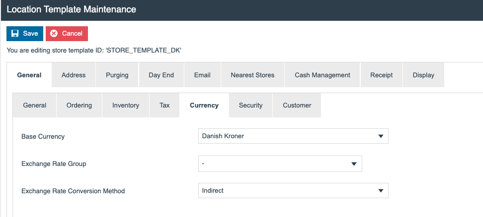 Location Template General Currency sub-tab