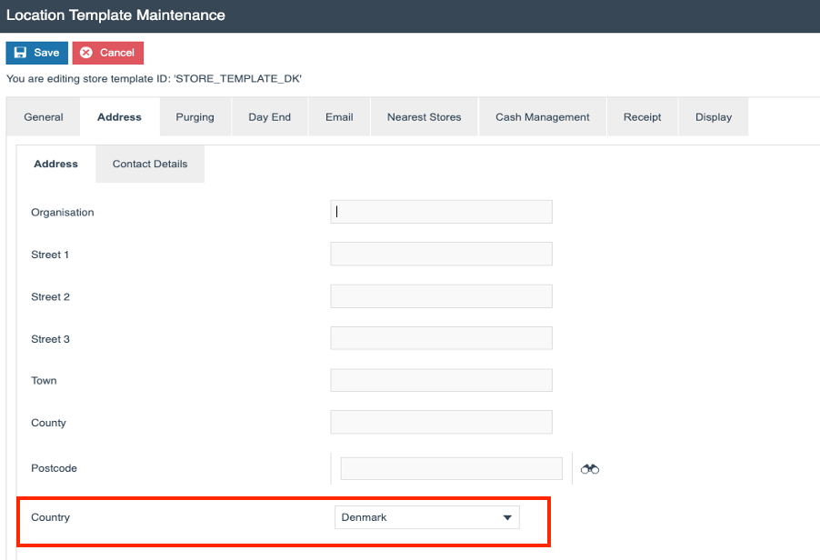 Location Template Address Address sub-tab