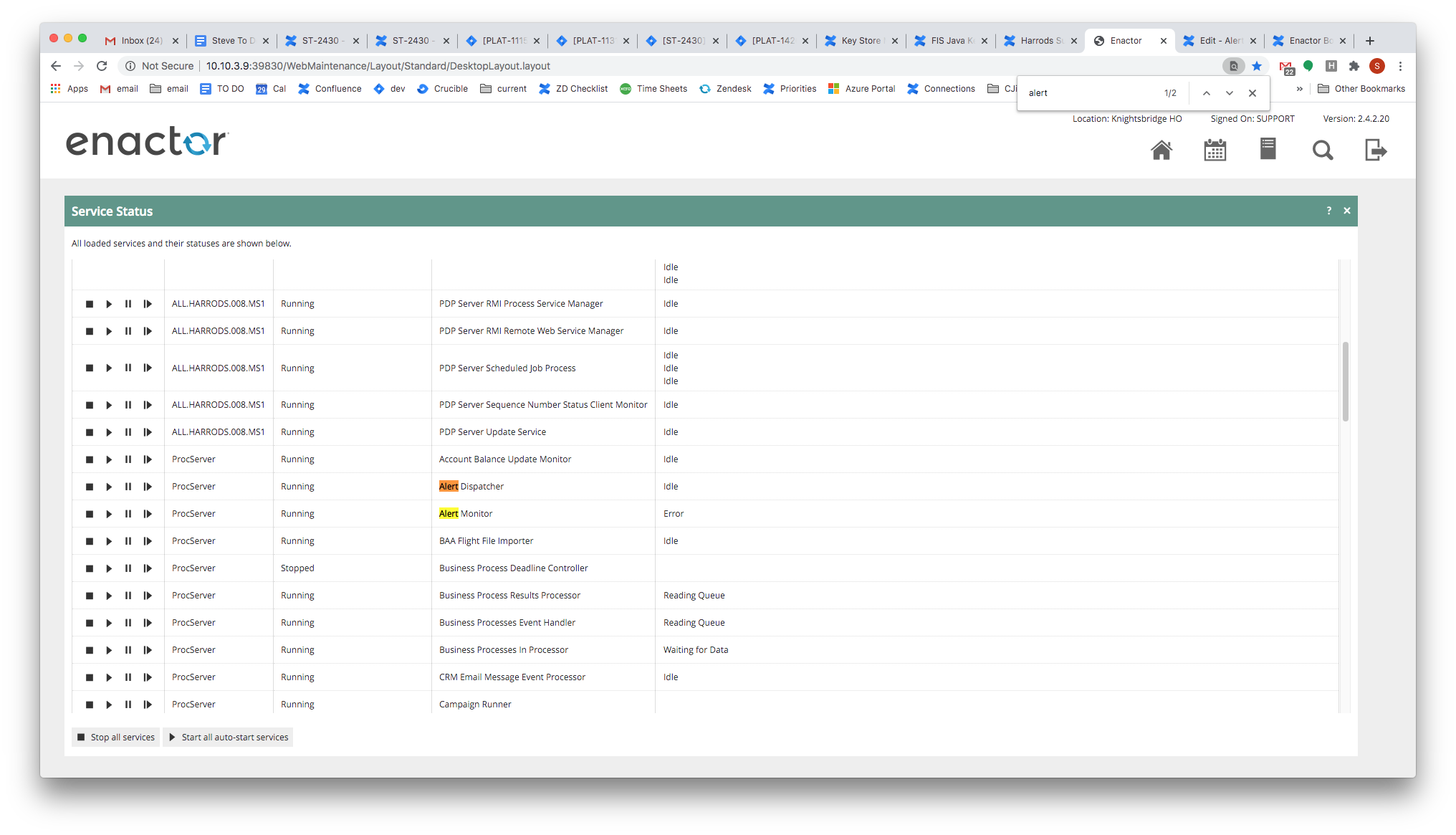 Email service running in Service Status
