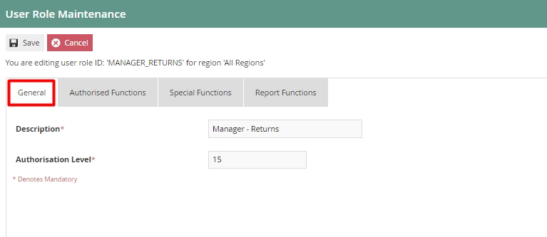 User Role General Tab