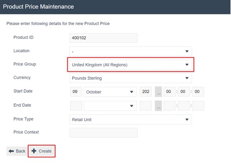 Create Product Price - select Price Group