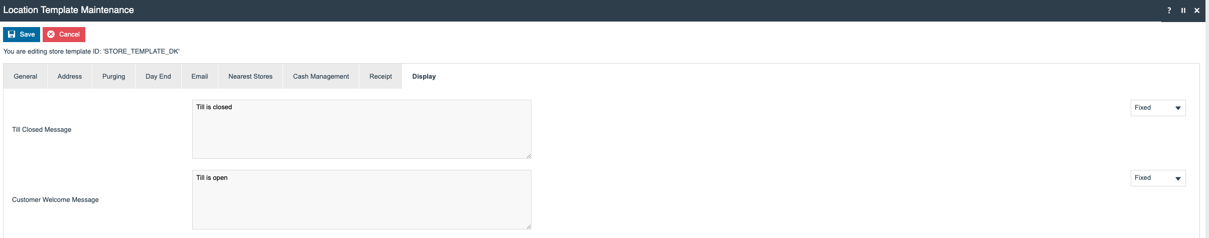 Location Template Display tab