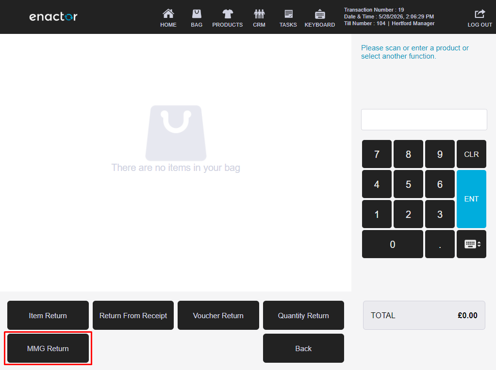 POS Returns sub-menu. MMG Return is highlighted.