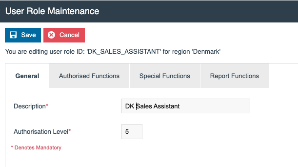 User Role General tab