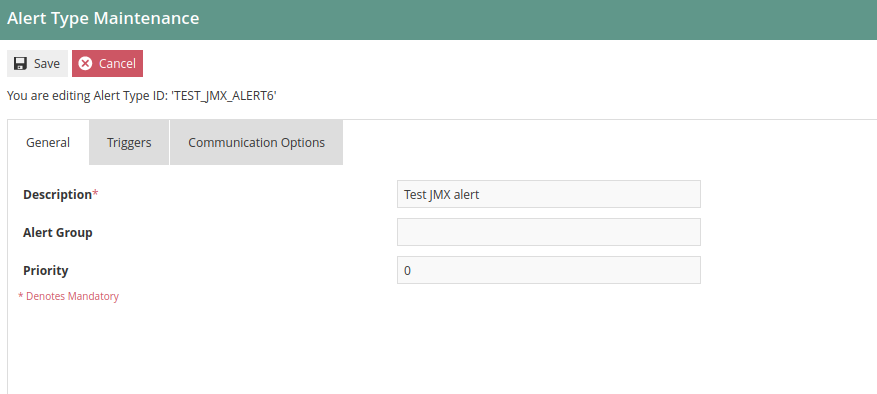 Alert type General tab with description field