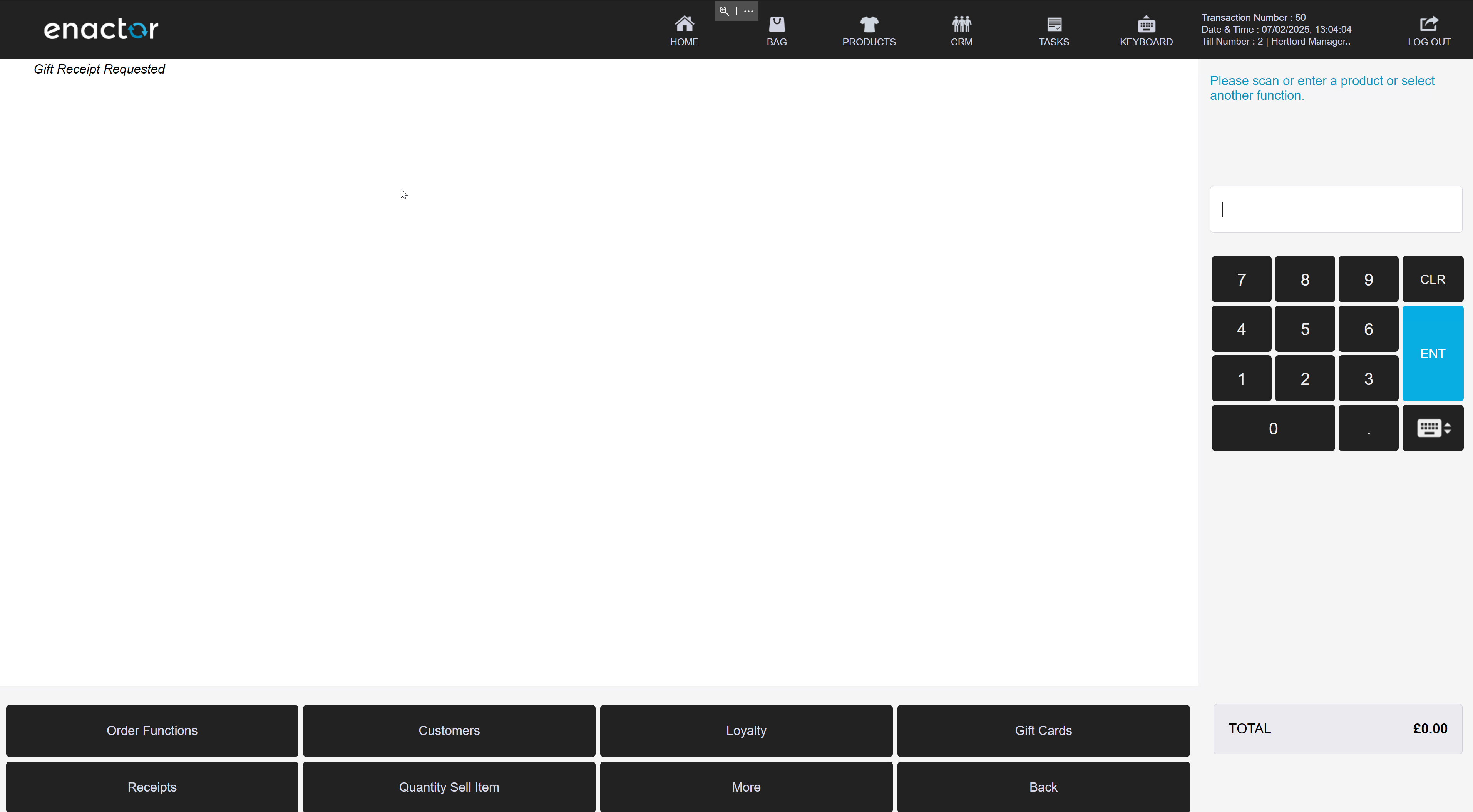 POS Sales menu showing the navigation path to the Request Gift Receipt option
