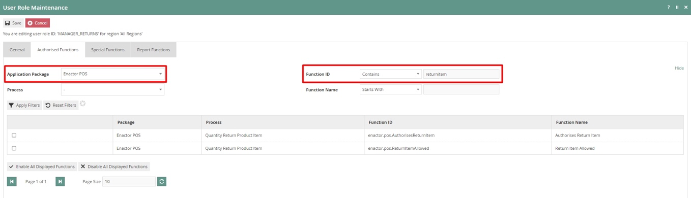 Filtering Authorised Functions for Item Return