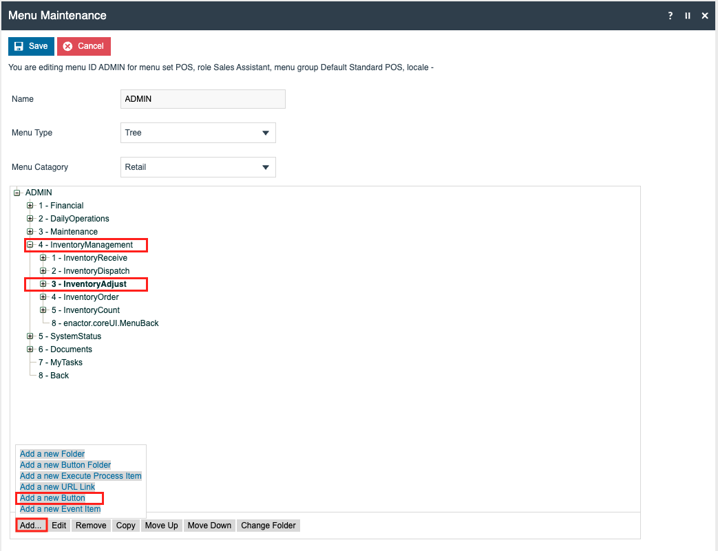 Menu Maintenance - Admin menu