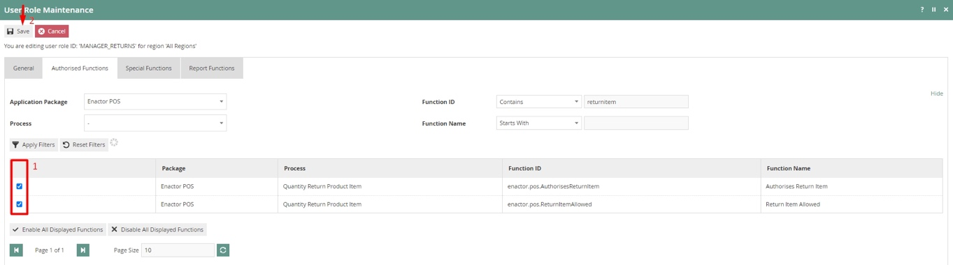 Item Return privileges enabled