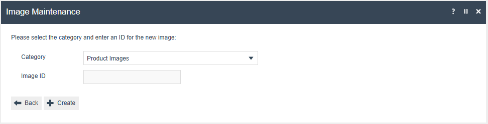 Upload a new Image page with Category and Image ID fields