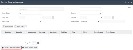 Product Price Maintenance list page