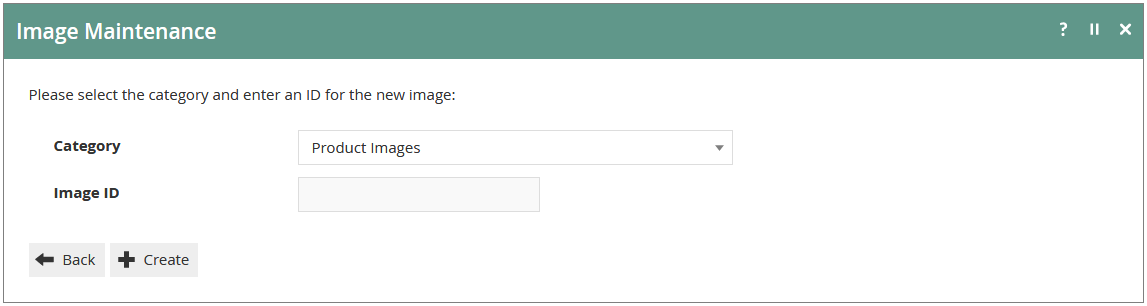 Upload a new Image page with Category and Image ID fields