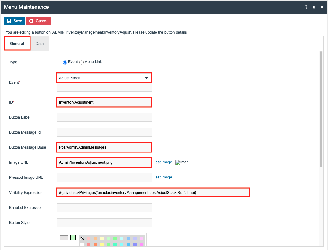 Menu Maintenance - Add a new button