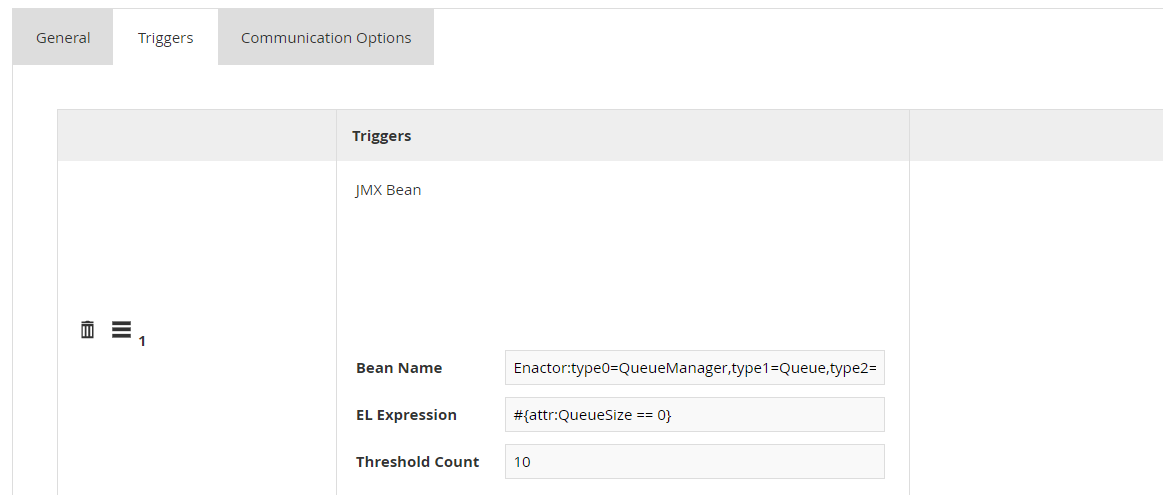 JMX Bean alert configuration with Bean Name, EL Expression and threshold fields populated
