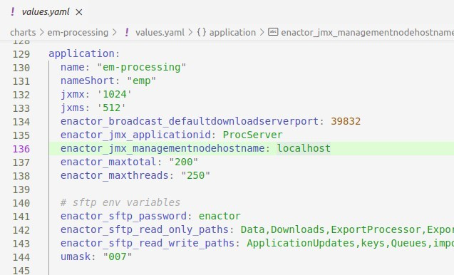 Database thread pool configuration in values.yaml